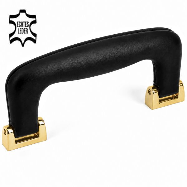 PREMIUM-Koffergriff ECHT LEDER | schwarz/vergoldet 24 kt