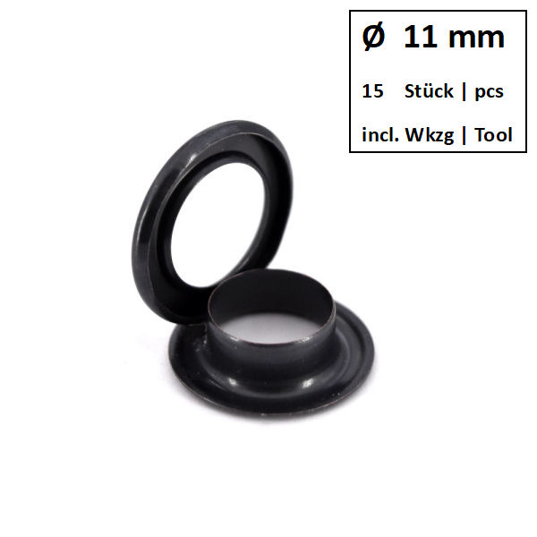 Eyelets + Rings Ø 11 mm black | Set of 15 pcs. Eyelets + Rings Ø 11 mm black | Set of 15 pcs.