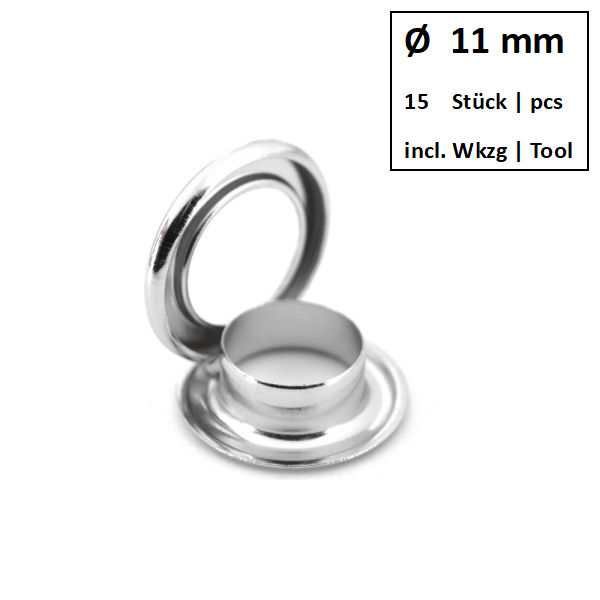 Eyelets + Rings Ø 11 mm nickel | Set of 15 pcs. Eyelets + Rings Ø 11 mm nickel | Set of 15 pcs.