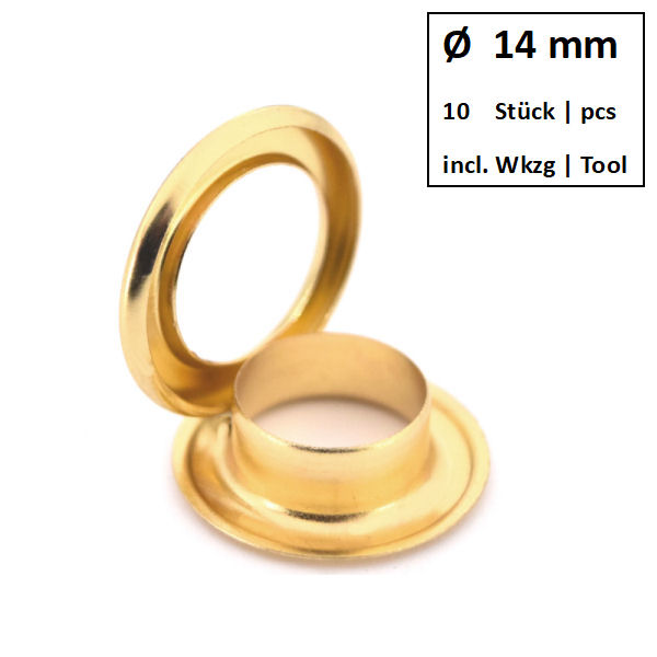 Eyelets + Rings Ø 14 mm gold | Set of 10 pcs. Eyelets + Rings Ø 14 mm gold | Set of 10 pcs.