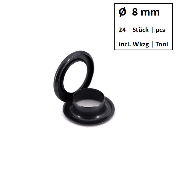 Eyelets + Rings Ø 8 mm black | Set of 24 pcs. Eyelets + Rings Ø 8 mm black | Set of 24 pcs.