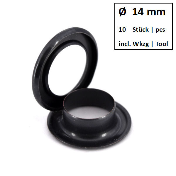 Eyelets + Rings Ø 14 mm black | Set of 10 pcs. Eyelets + Rings Ø 14 mm black | Set of 10 pcs.