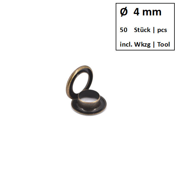 Eyelets + Rings Ø 4 mm antique brass | Set of 50 pcs. Eyelets + Rings Ø 4 mm antique brass | Set of 50 pcs.