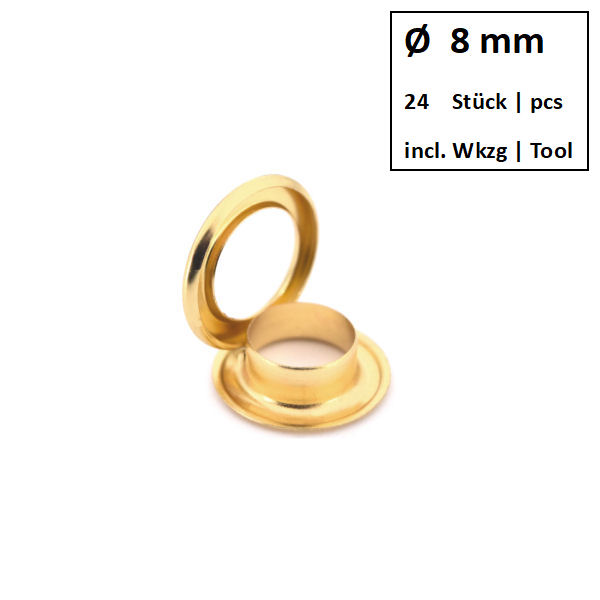 Eyelets + Rings Ø 8 mm gold | Set of 24 pcs. Eyelets + Rings Ø 8 mm gold | Set of 24 pcs.