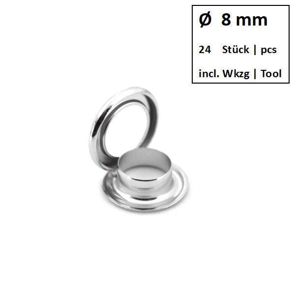 Eyelets + Rings Ø 8 mm nickel | Set of 24 pcs. Eyelets + Rings Ø 8 mm nickel | Set of 24 pcs.