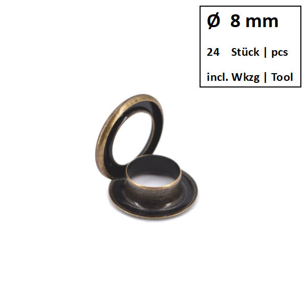 Eyelets + Rings Ø 8 mm antique brass | Set of 24 pcs. Eyelets + Rings Ø 8 mm antique brass | Set of 24 pcs.