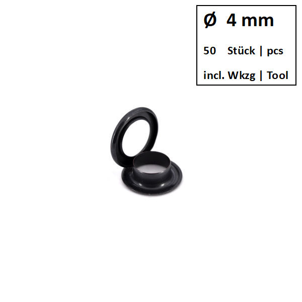 Eyelets + Rings Ø 4 mm black | Set of 50 pcs. Eyelets + Rings Ø 4 mm black | Set of 50 pcs.
