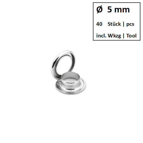 Eyelets + Rings Ø 5 mm nickel | Set of 40 pcs. Eyelets + Rings Ø 5 mm nickel | Set of 40 pcs.