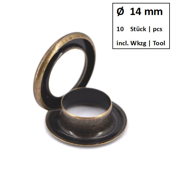Eyelets + Rings Ø 14 mm antique brass | Set of 10 pcs. Eyelets + Rings Ø 14 mm antique brass | Set of 10 pcs.
