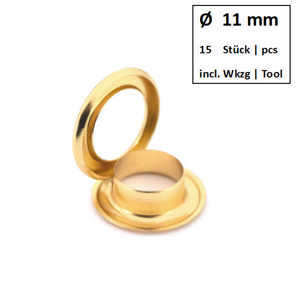 Eyelets + Rings Ø 11 mm gold | Set of 15 pcs. Eyelets + Rings Ø 11 mm gold | Set of 15 pcs.