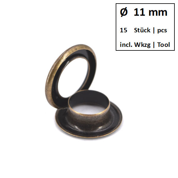 Eyelets + Rings Ø 11 mm antique brass | Set of 15 pcs. Eyelets + Rings Ø 11 mm antique brass | Set of 15 pcs.