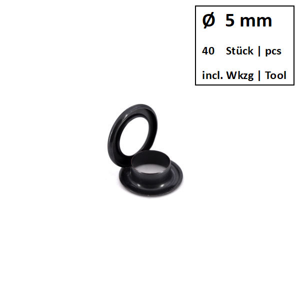 Eyelets + Rings Ø 5 mm black | Set of 40 pcs. Eyelets + Rings Ø 5 mm black | Set of 40 pcs.