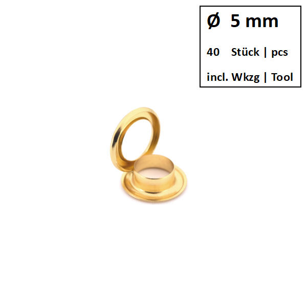 Eyelets + Rings Ø 5 mm gold | Set of 40 pcs. Eyelets + Rings Ø 5 mm gold | Set of 40 pcs.